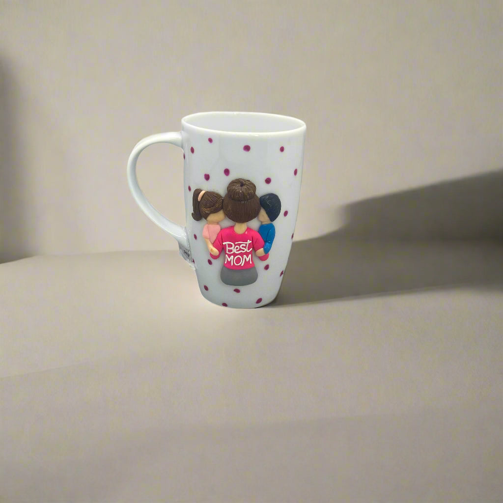Mom hugging kids mug
