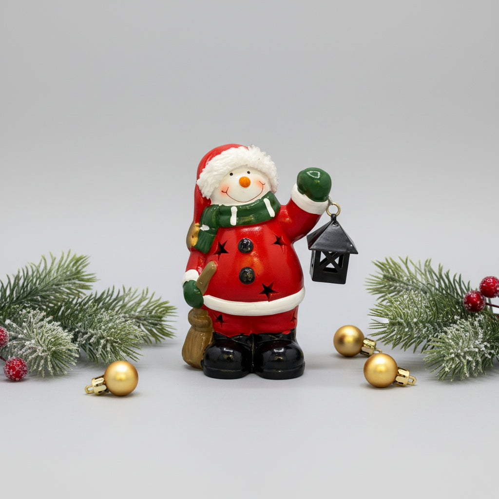 Ceramic Snowman Holding Lantern