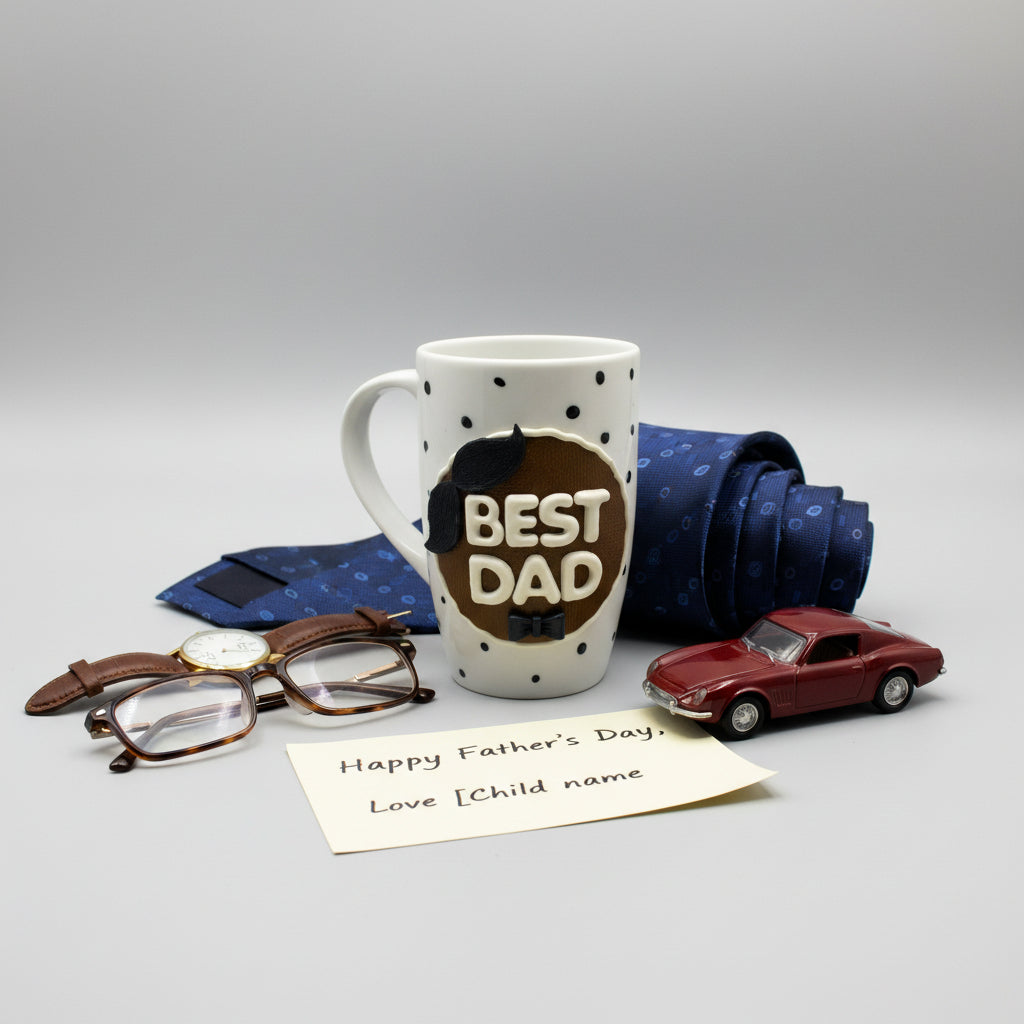 Mug with 'Best Dad' text on a white background