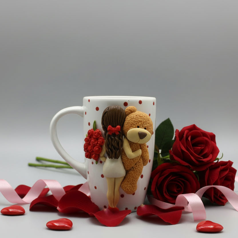 Girl With Teddy Handmade Mug