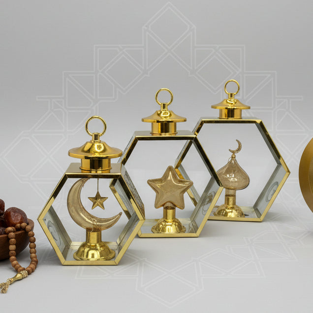 Decorative gold wall fixture with geometric design on a gray background