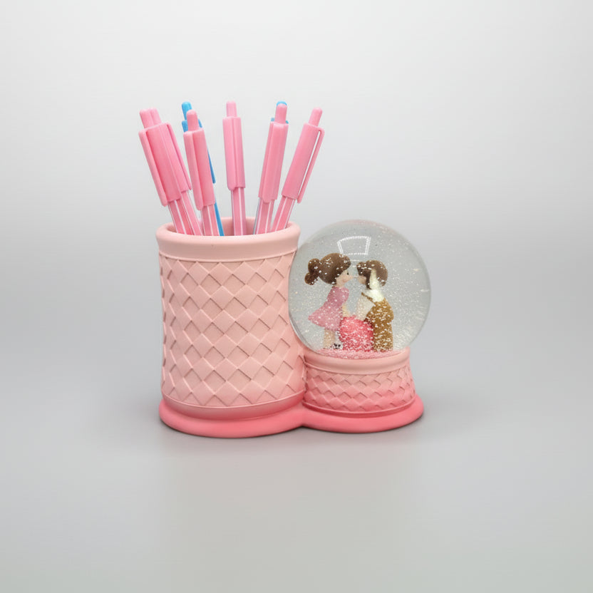 Boy and Girl Water Globe and Pen Holder