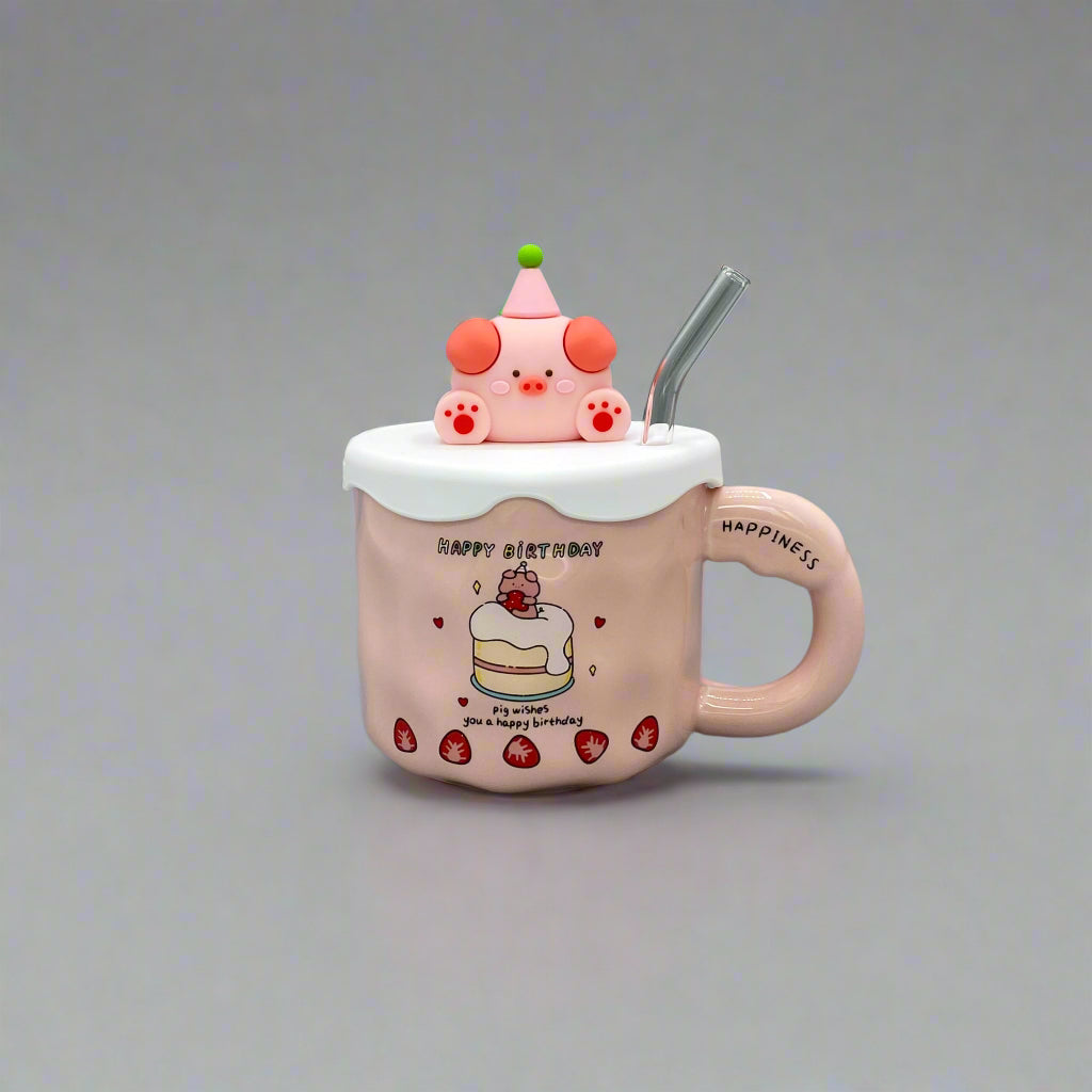 Children's cup with straw and lid on a gray background