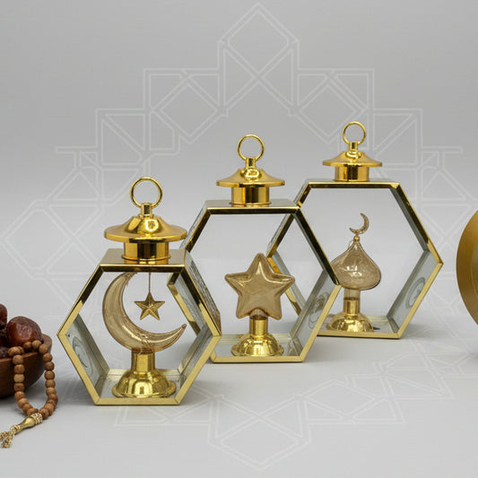 Decorative gold wall fixture with geometric design on a gray background