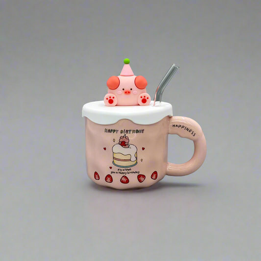 Children's cup with straw and lid on a gray background
