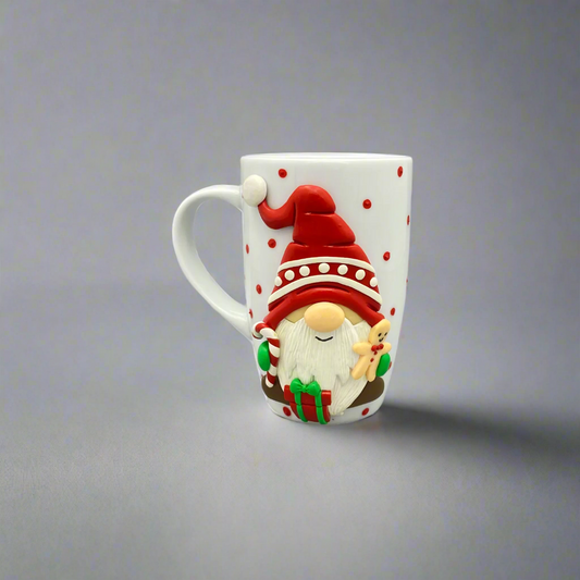 Festive Ceramic Christmas Mug With 3D Handmade Santa