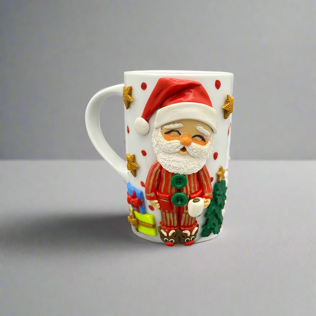 Festive Ceramic Christmas Mug With 3D Handmade Santa - 2