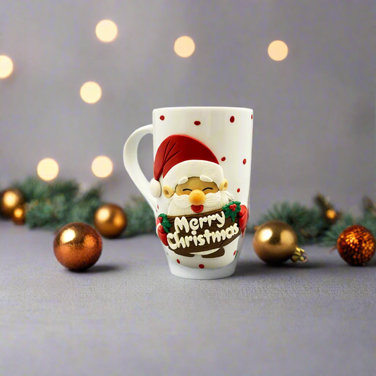 Festive Ceramic Christmas Mug With 3D Handmade Santa - 3